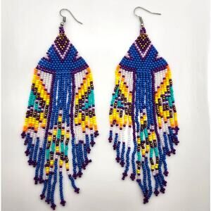 Azure Sky Boho Beaded Fringe Earrings